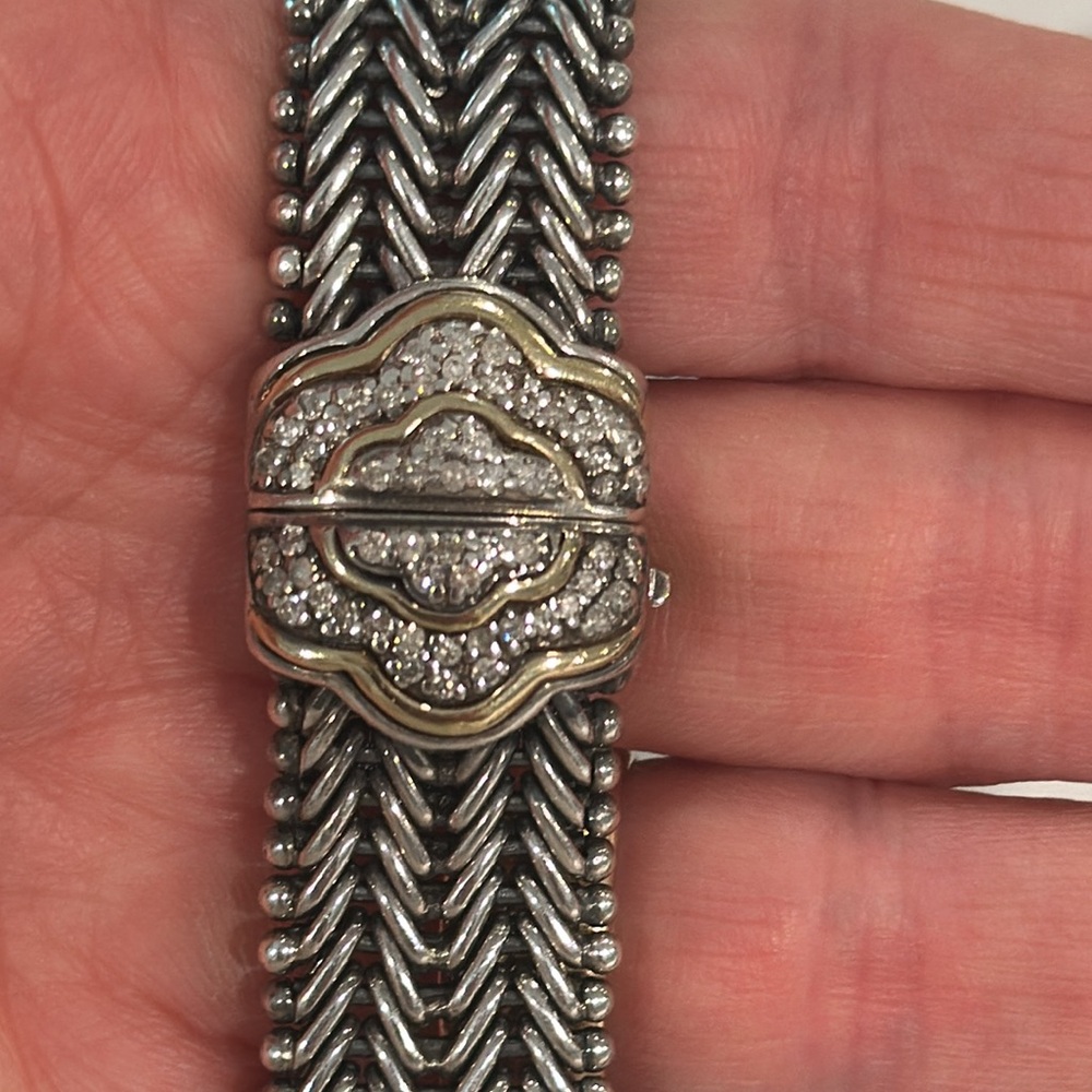 Sterling Silver 14k Gold Natural Diamond Woven Chain Bracelet 925 - Picture 5 of 6